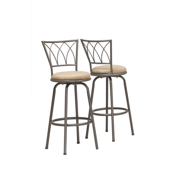 Monarch Specialties Bar Stool, Set Of 2, Swivel, Bar Height, Metal, Fabric, Brown, Beige, Contemporary, Modern I 2393 - main